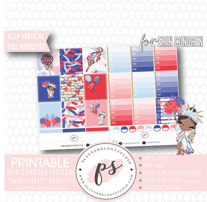 Sweet Liberty (Independence Day) Full Weekly Kit Printable Planner Digital Stickers (for use with Standard Vertical A5 Wide Planners)