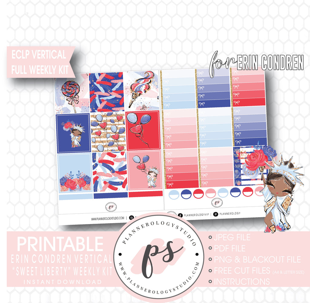 Sweet Liberty (Independence Day) Full Weekly Kit Printable Planner Digital Stickers (for use with Standard Vertical A5 Wide Planners)