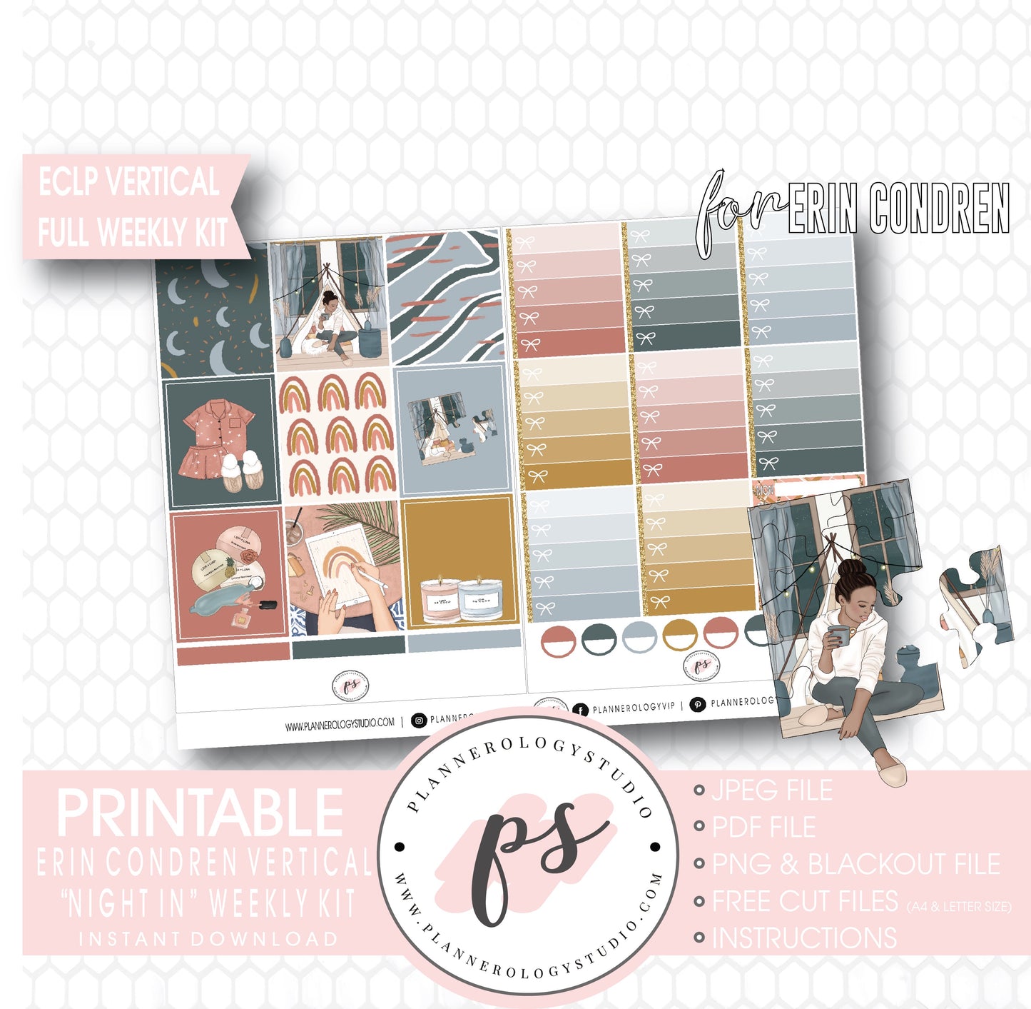 Night In Full Weekly Kit Printable Planner Digital Stickers (for use with Standard Vertical A5 Wide Planners)
