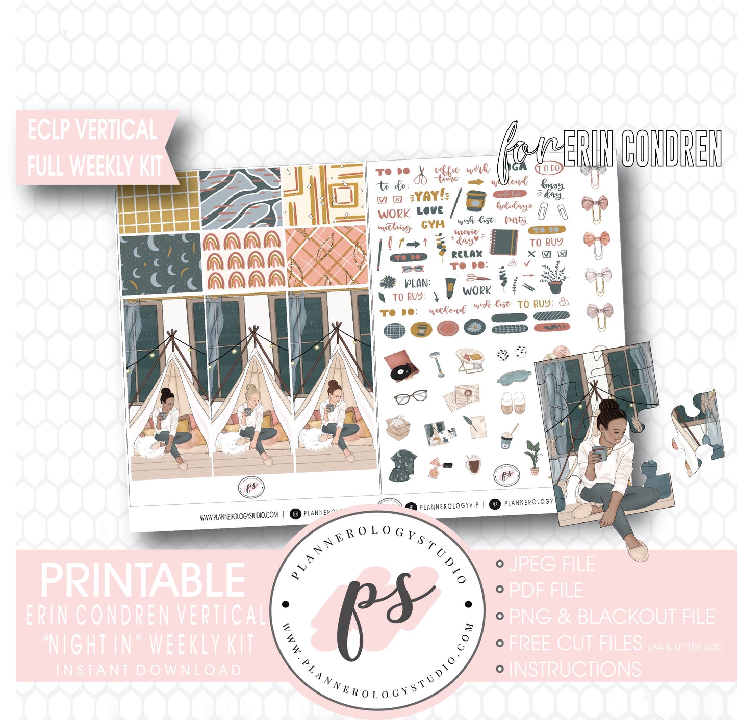 Night In Full Weekly Kit Printable Planner Digital Stickers (for use with Standard Vertical A5 Wide Planners)