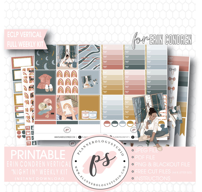 Night In Full Weekly Kit Printable Planner Digital Stickers (for use with Standard Vertical A5 Wide Planners)