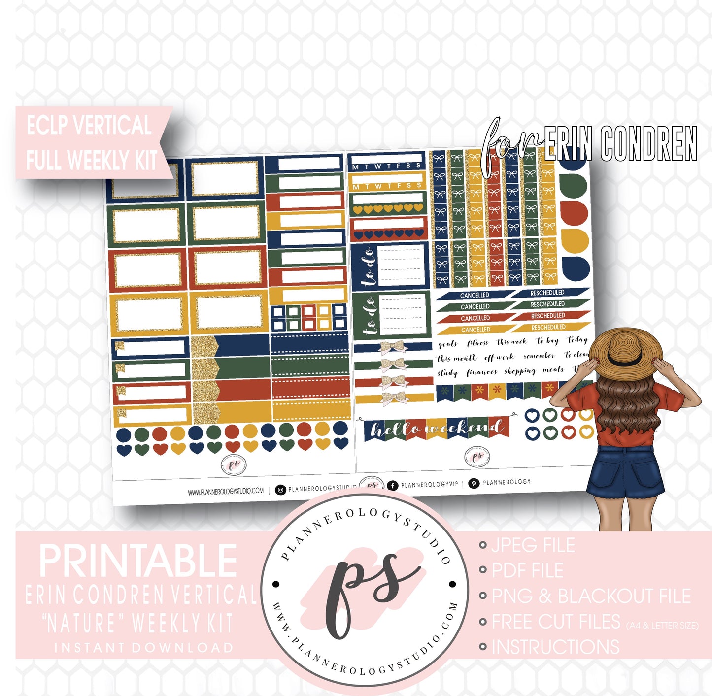 Nature Full Weekly Kit Printable Planner Digital Stickers (for use with Standard Vertical A5 Wide Planners)