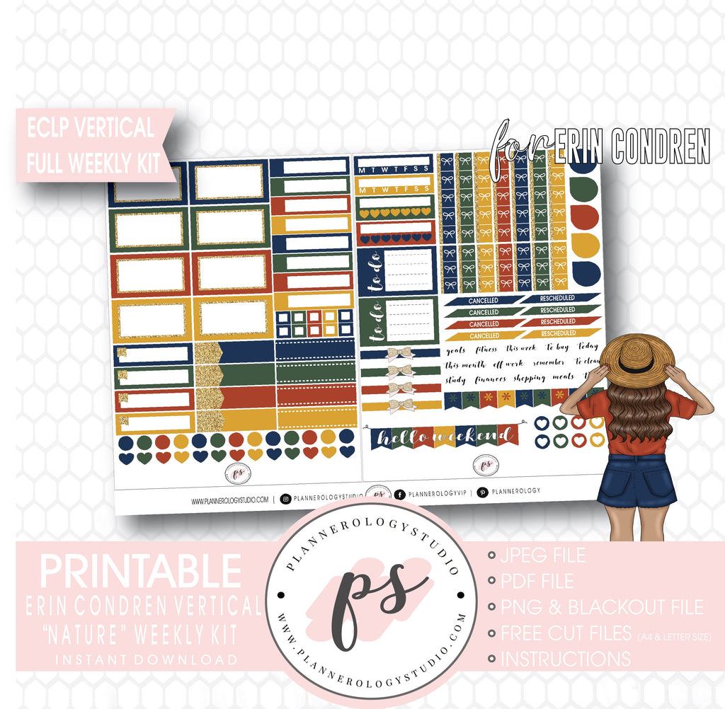 Nature Full Weekly Kit Printable Planner Digital Stickers (for use with Standard Vertical A5 Wide Planners)