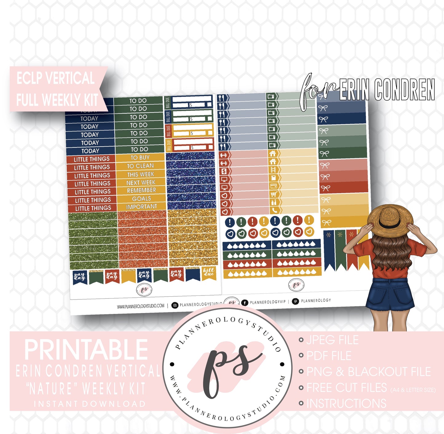 Nature Full Weekly Kit Printable Planner Digital Stickers (for use with Standard Vertical A5 Wide Planners)