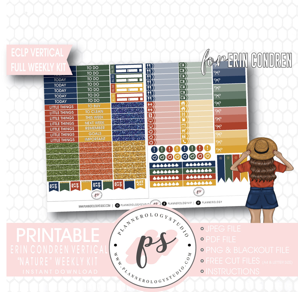 Nature Full Weekly Kit Printable Planner Digital Stickers (for use with Standard Vertical A5 Wide Planners)