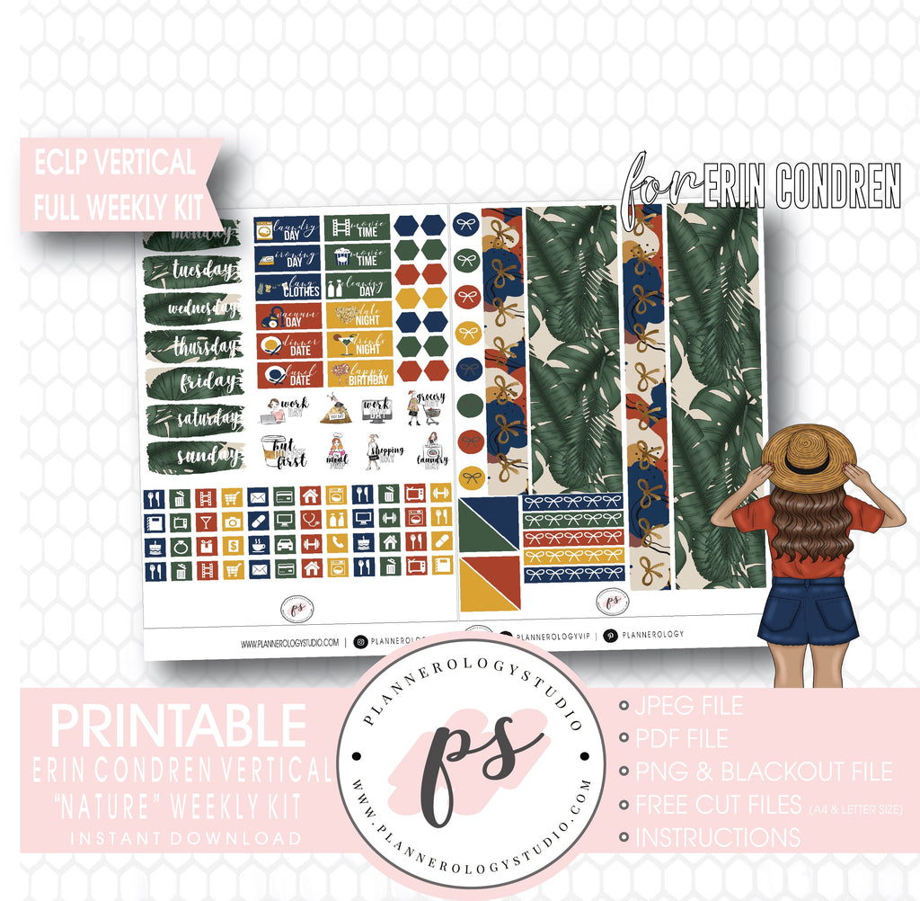 Nature Full Weekly Kit Printable Planner Digital Stickers (for use with Standard Vertical A5 Wide Planners)