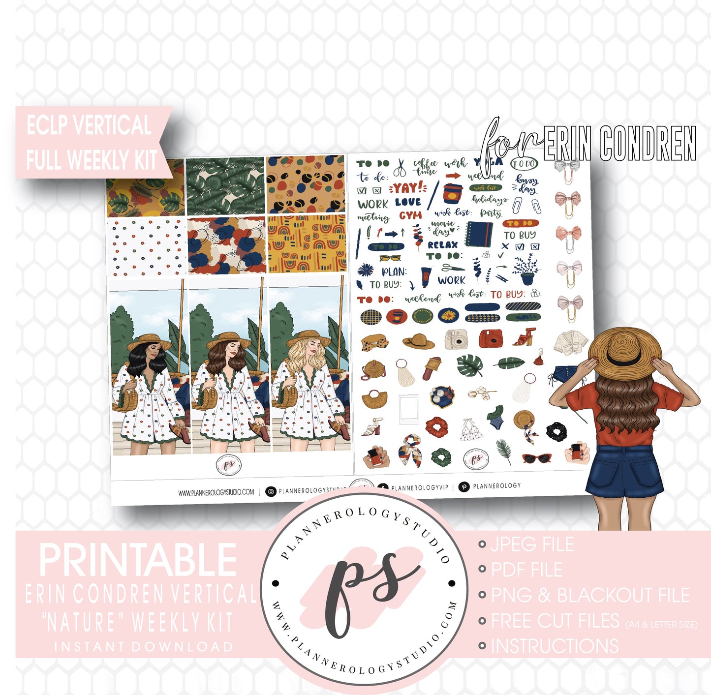 Nature Full Weekly Kit Printable Planner Digital Stickers (for use with Standard Vertical A5 Wide Planners)