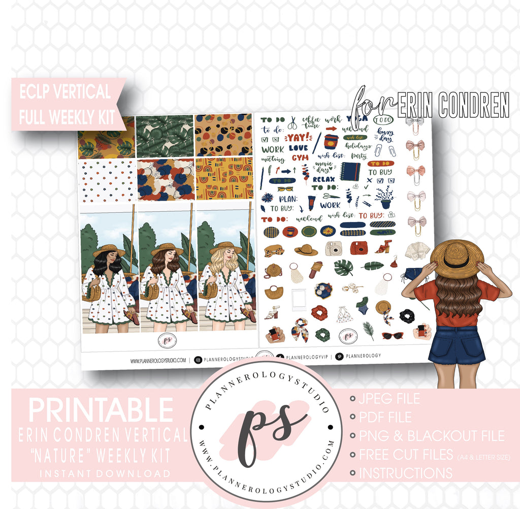 Nature Full Weekly Kit Printable Planner Digital Stickers (for use with Standard Vertical A5 Wide Planners)