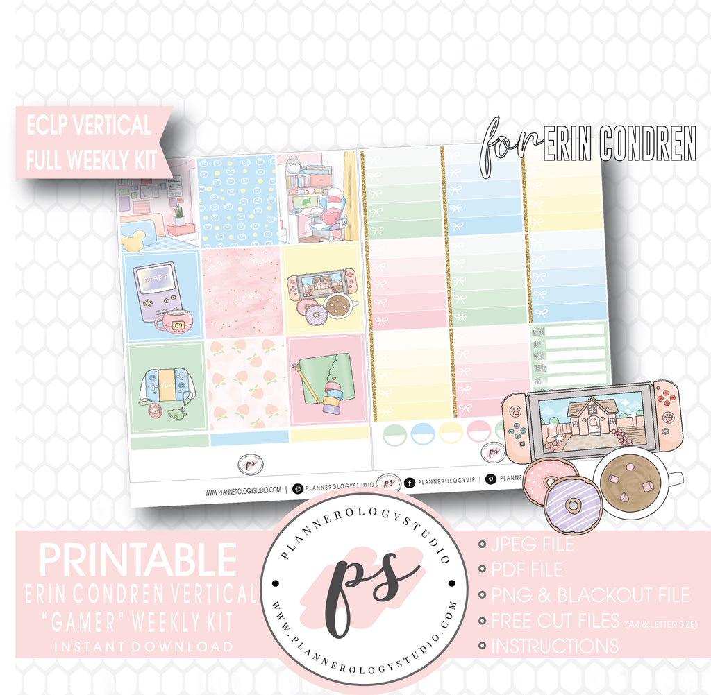 Gamer Full Weekly Kit Printable Planner Digital Stickers (for use with Standard Vertical A5 Wide Planners)