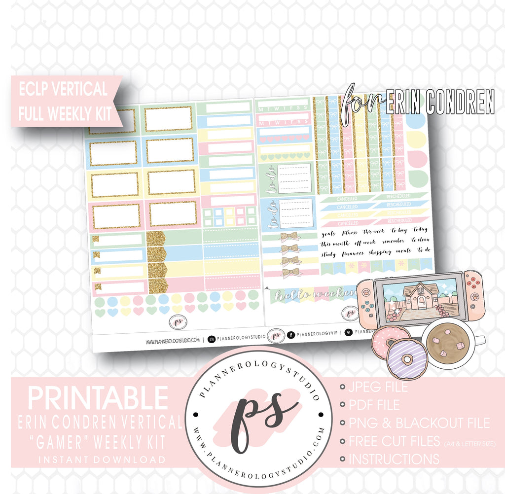 Gamer Full Weekly Kit Printable Planner Digital Stickers (for use with Standard Vertical A5 Wide Planners)