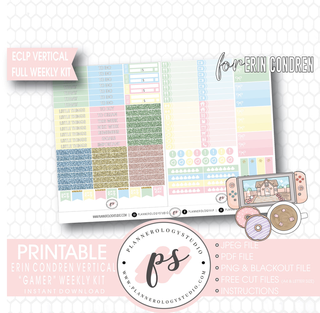 Gamer Full Weekly Kit Printable Planner Digital Stickers (for use with Standard Vertical A5 Wide Planners)
