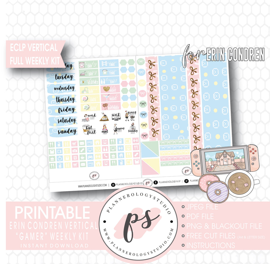 Gamer Full Weekly Kit Printable Planner Digital Stickers (for use with Standard Vertical A5 Wide Planners)