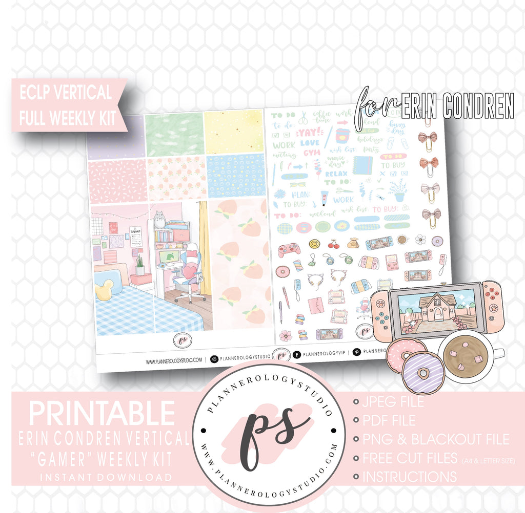 Gamer Full Weekly Kit Printable Planner Digital Stickers (for use with Standard Vertical A5 Wide Planners)