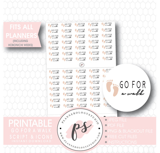 Go for a Walk Bujo Script & Icon Digital Printable Planner Stickers