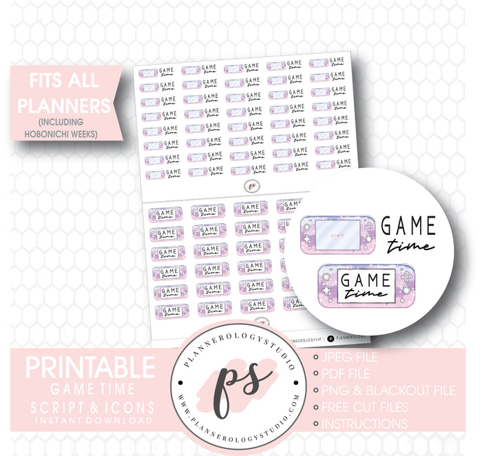 Nintendo Switch Game Time Bujo Script & Icon Digital Printable Planner Stickers