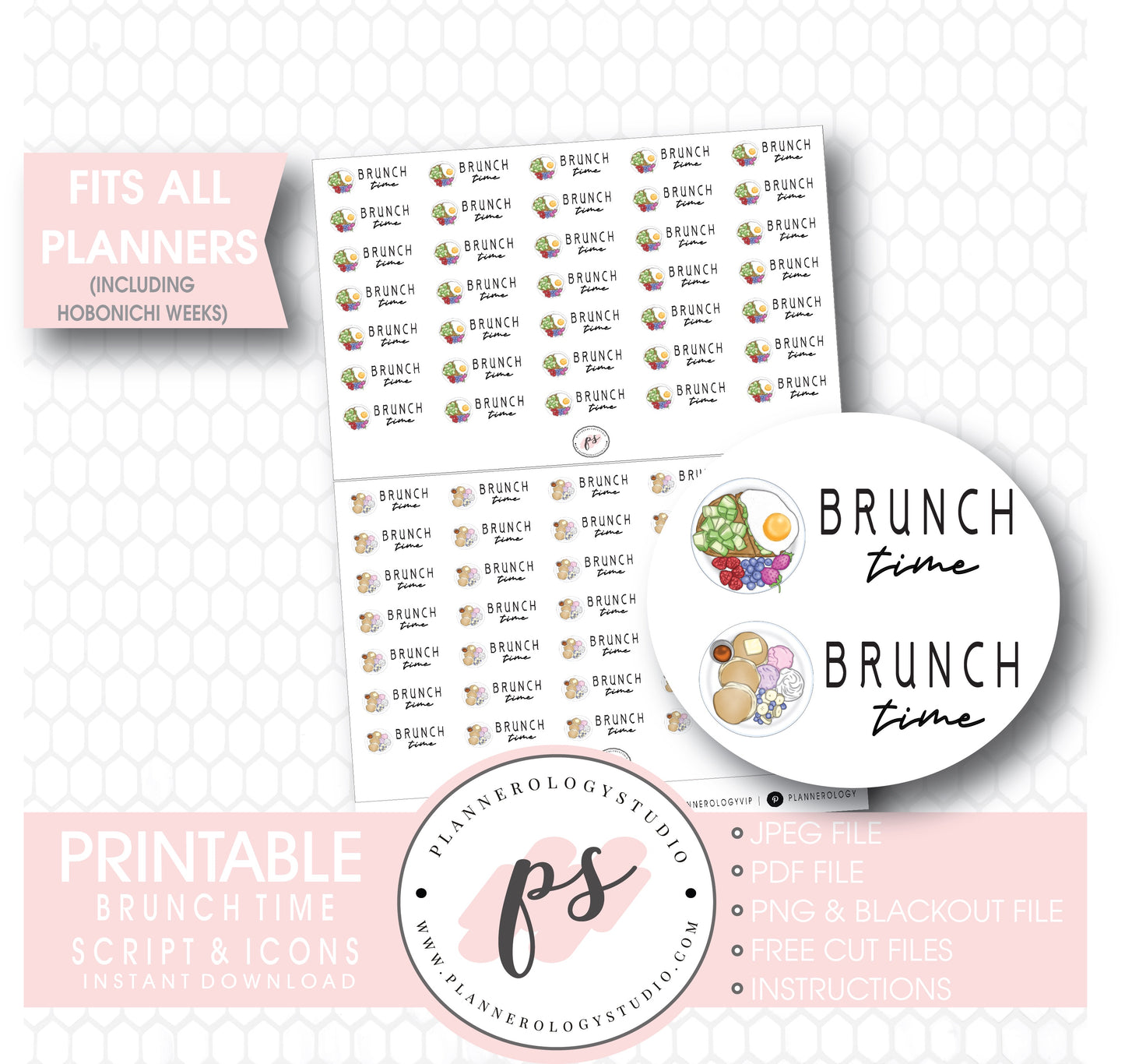 Brunch Time Bujo Script & Icon Digital Printable Planner Stickers