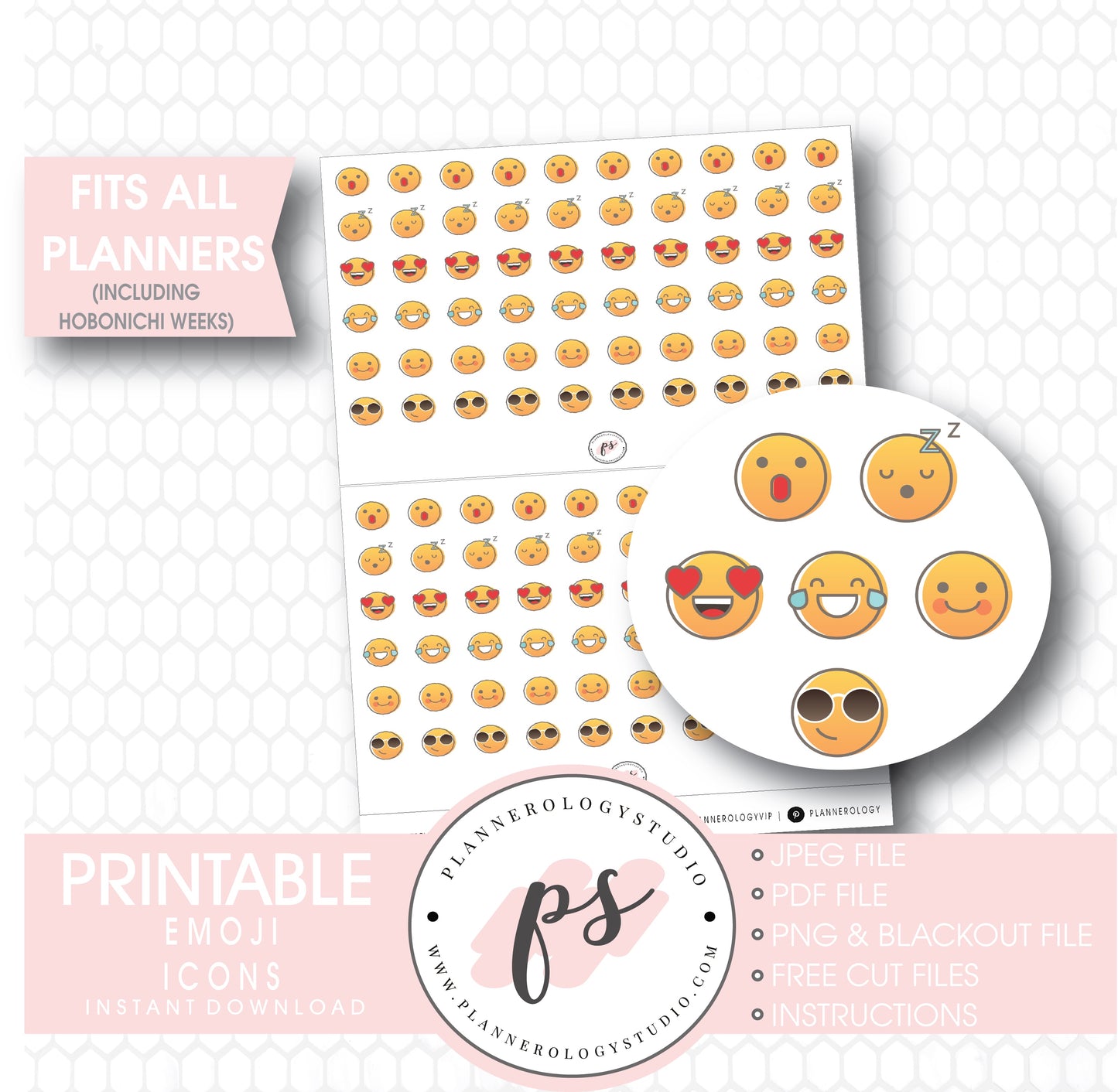 Cute Emoji Icons Digital Printable Planner Stickers
