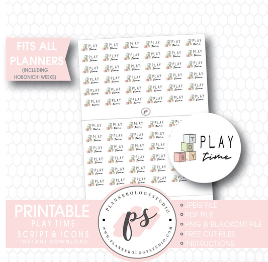 Play Time Bujo Script & Icon Digital Printable Planner Stickers