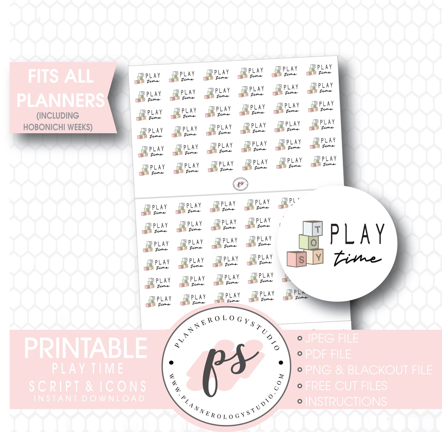 Play Time Bujo Script & Icon Digital Printable Planner Stickers