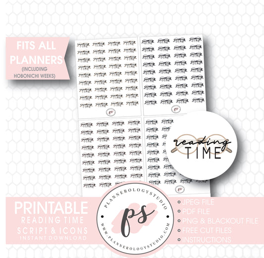 Reading Time Bujo Script & Icon Digital Printable Planner Stickers