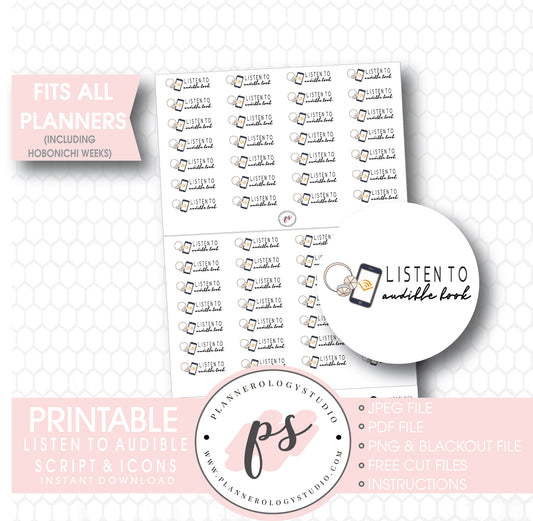 Listen to Audible Book Bujo Script & Icon Digital Printable Planner Stickers