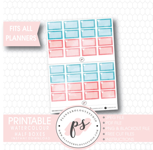Watercolour Half-Box (Straight Edge) Digital Printable Planner Stickers