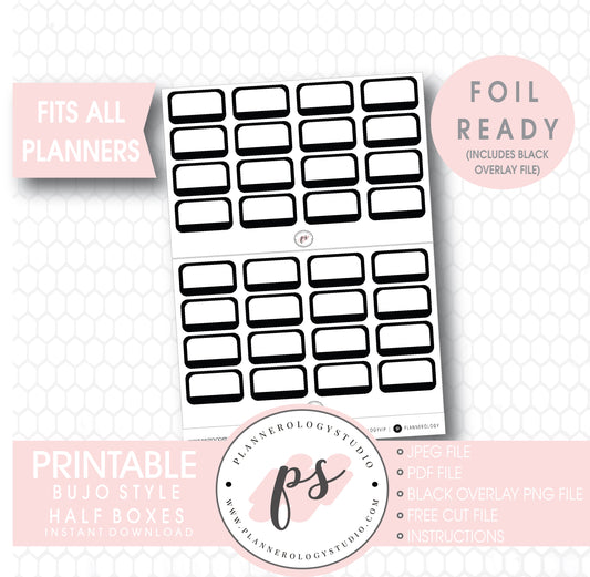 Bullet Journal Bujo Black & White Foil Ready Half Boxes Digital Printable Planner Stickers