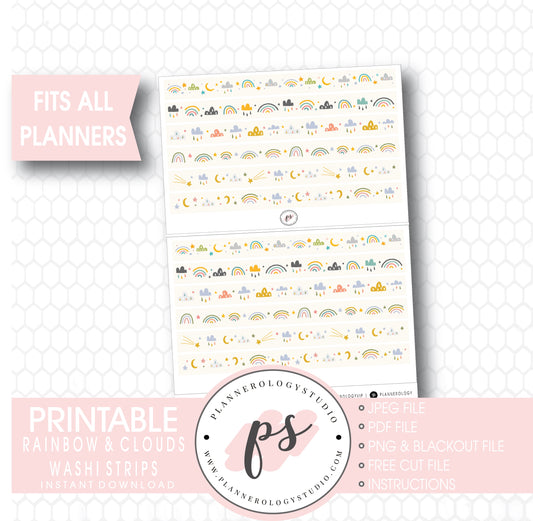 Rainbow & Clouds Pattern Washi Strip Digital Printable Planner Stickers