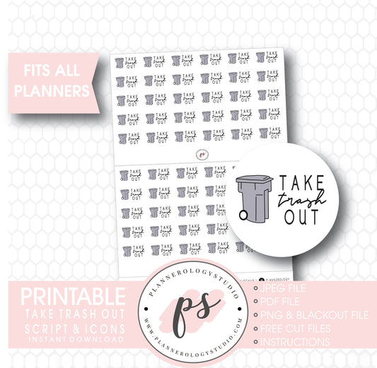 Take Trash Out Bujo Script & Icon Digital Printable Planner Stickers