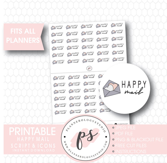 Happy Mail Bujo Script & Icon Digital Printable Planner Stickers