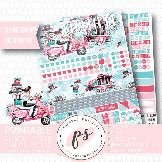 Jolly Christmas December 2017 Monthly View Kit Printable Planner Stickers (for use with Erin Condren) - Plannerologystudio