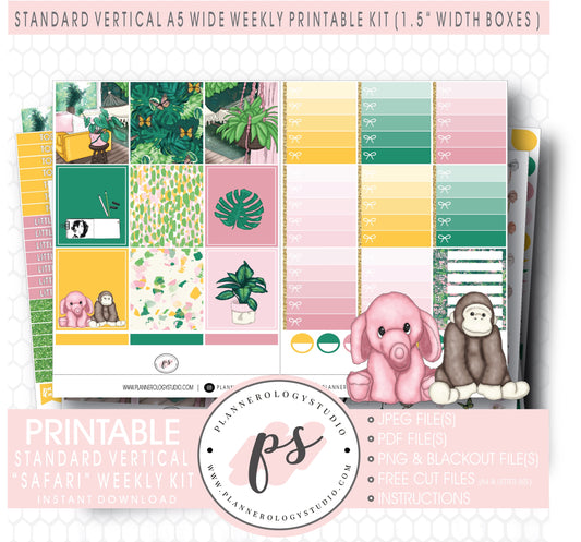 Safari Weekly Digital Printable Planner Stickers Kit (for use with Standard Vertical A5 Wide Planners)