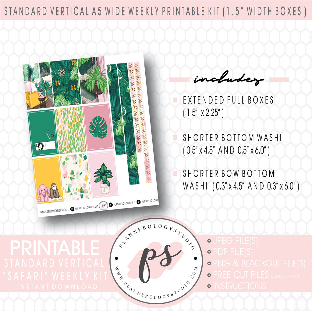 Safari Weekly Digital Printable Planner Stickers Kit (for use with Standard Vertical A5 Wide Planners)