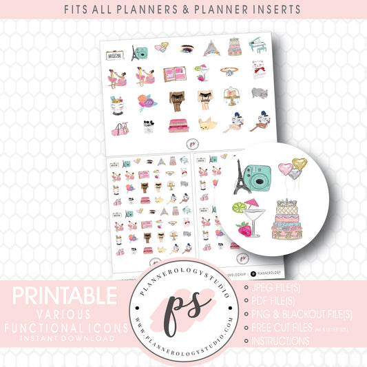 Various Functional Digital Printable Planner Icon Stickers