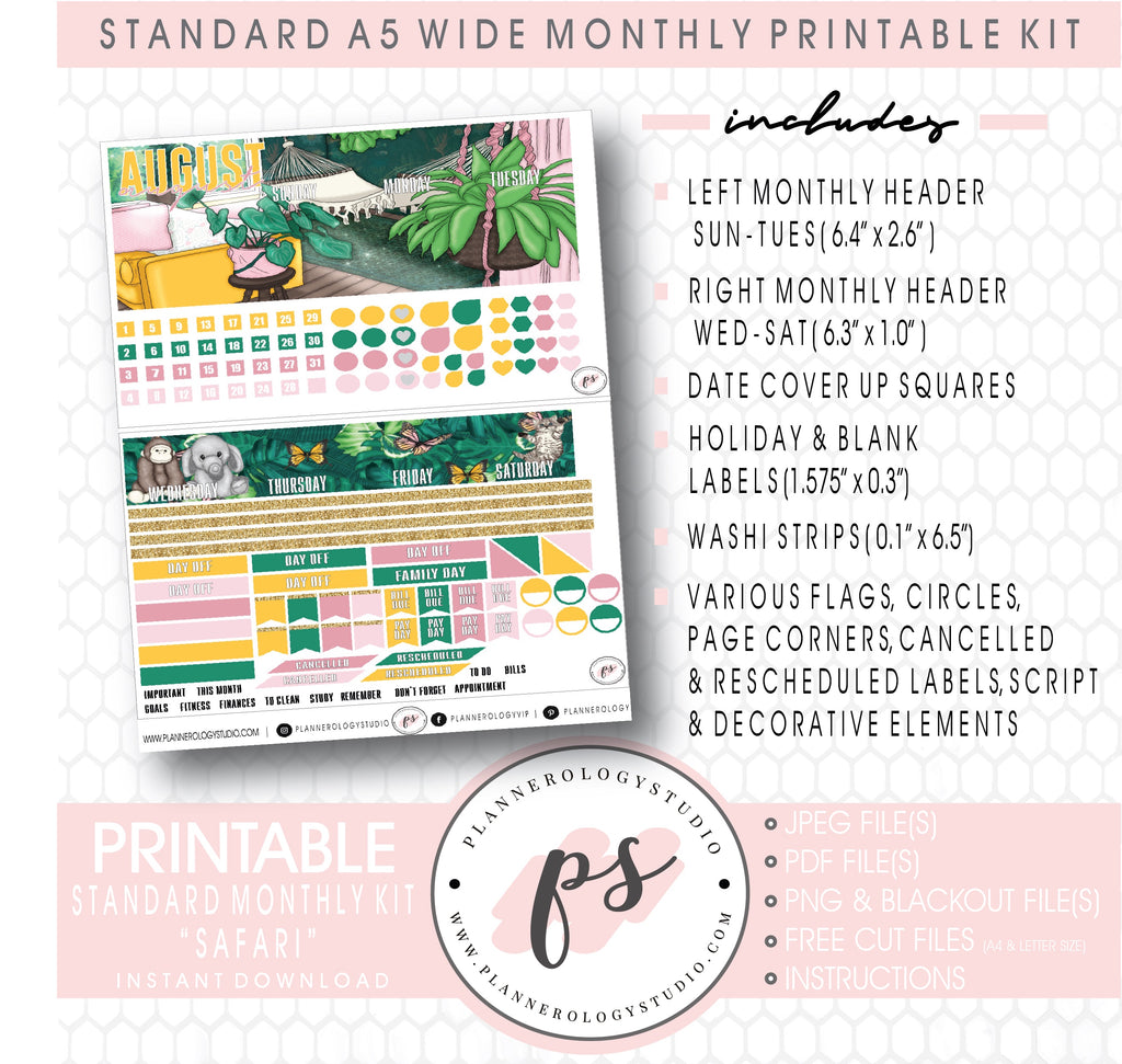 Safari August 2020 Monthly Kit Digital Printable Planner Stickers (for –  Plannerologystudio