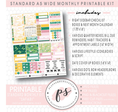 Safari August 2020 Monthly Kit Digital Printable Planner Stickers (for use with Standard A5 Wide Planners)