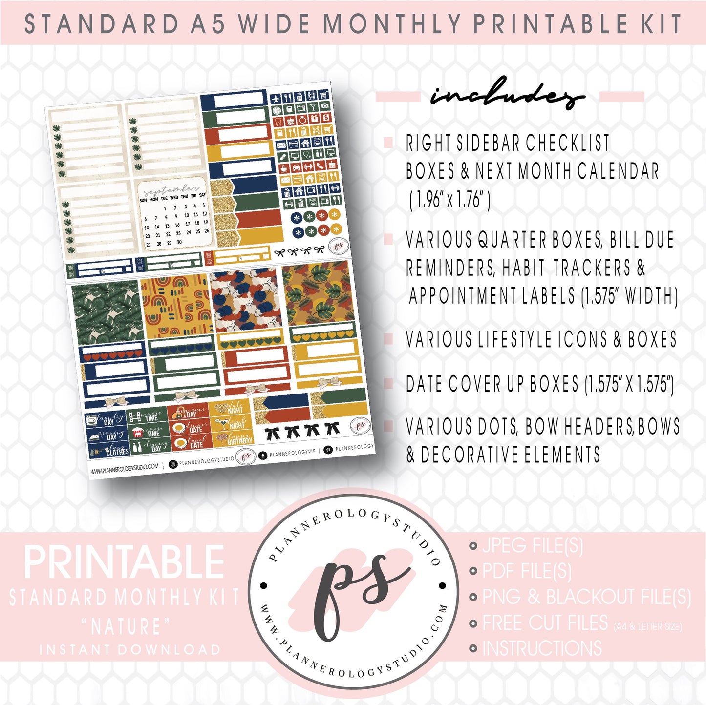 Nature August 2020 Monthly Kit Digital Printable Planner Stickers (for use with Standard A5 Wide Planners)