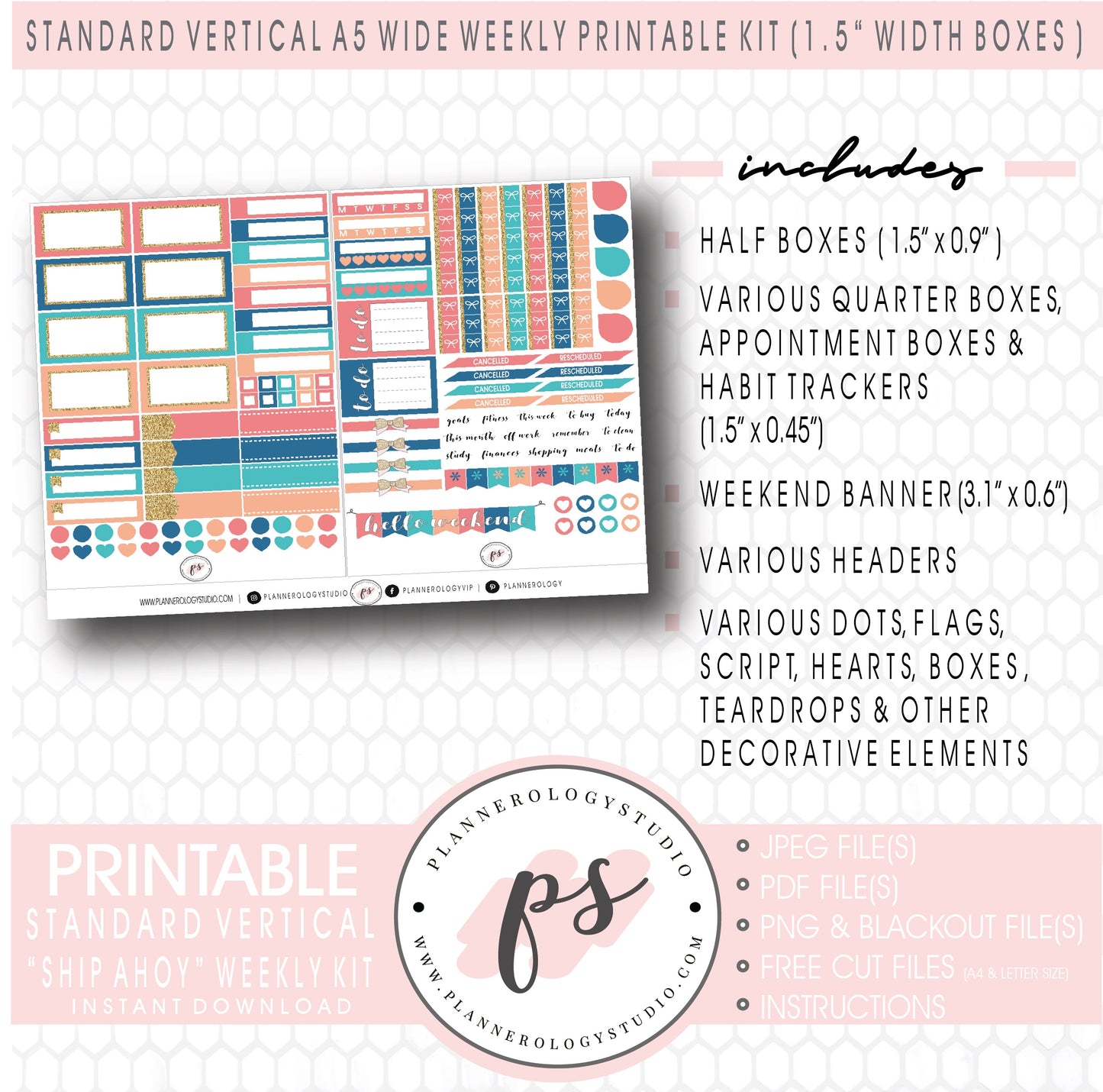 Ship Ahoy Weekly Digital Printable Planner Stickers Kit (for use with Standard Vertical A5 Wide Planners)