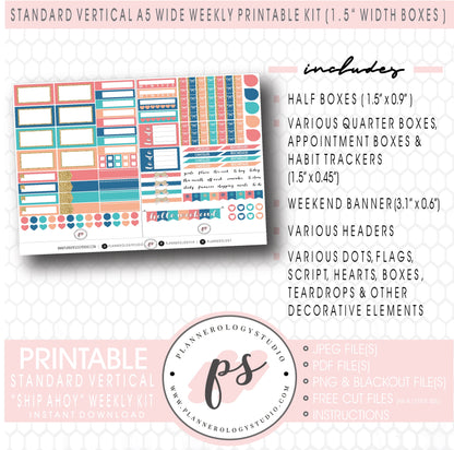 Ship Ahoy Weekly Digital Printable Planner Stickers Kit (for use with Standard Vertical A5 Wide Planners)