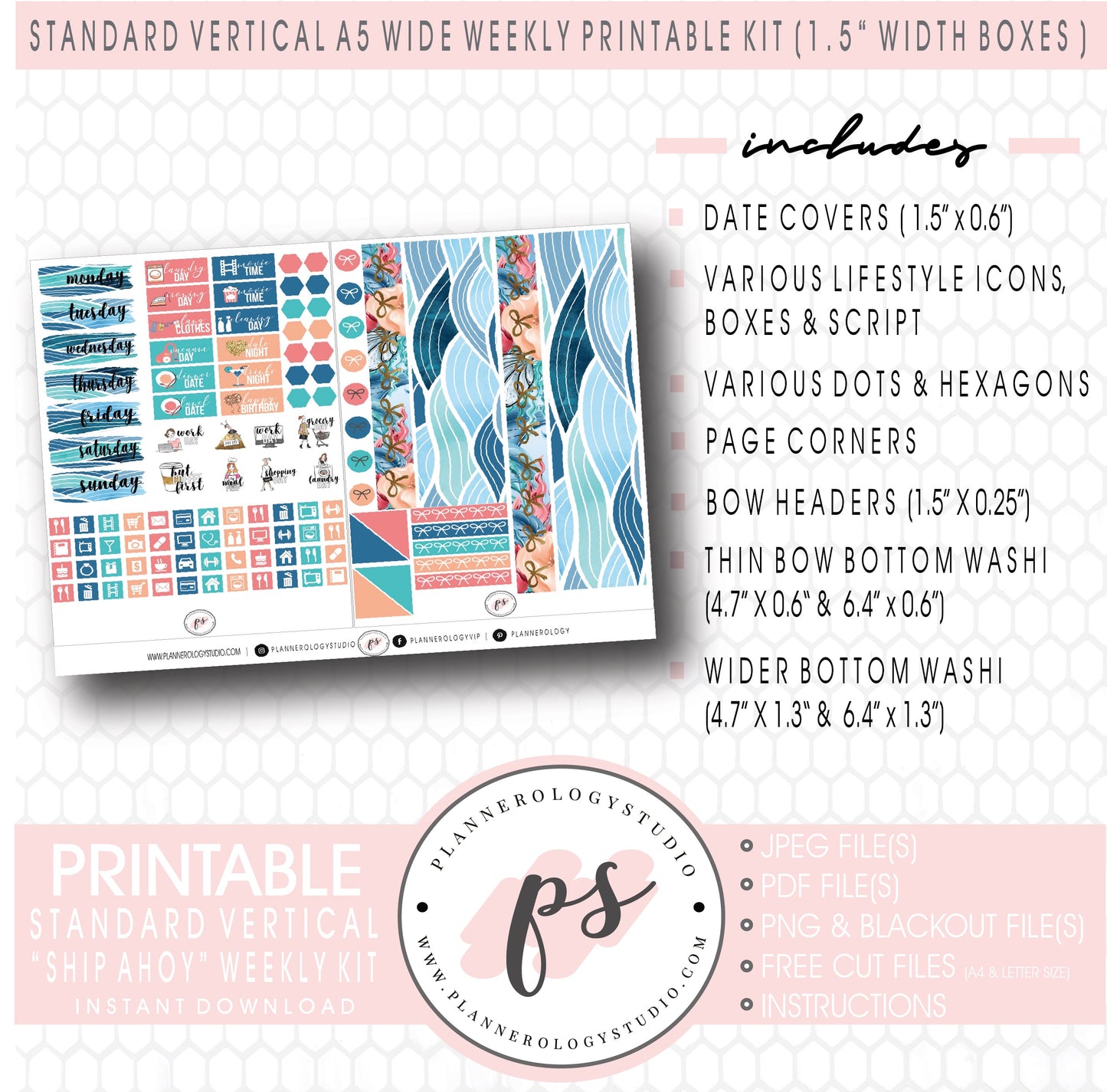 Ship Ahoy Weekly Digital Printable Planner Stickers Kit (for use with Standard Vertical A5 Wide Planners)