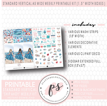 Ship Ahoy Weekly Digital Printable Planner Stickers Kit (for use with Standard Vertical A5 Wide Planners)