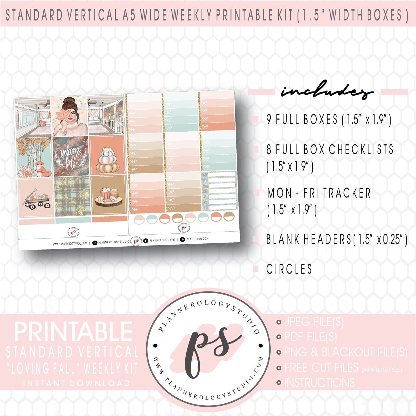 Loving Fall Weekly Digital Printable Planner Stickers Kit (for use with Standard Vertical A5 Wide Planners)