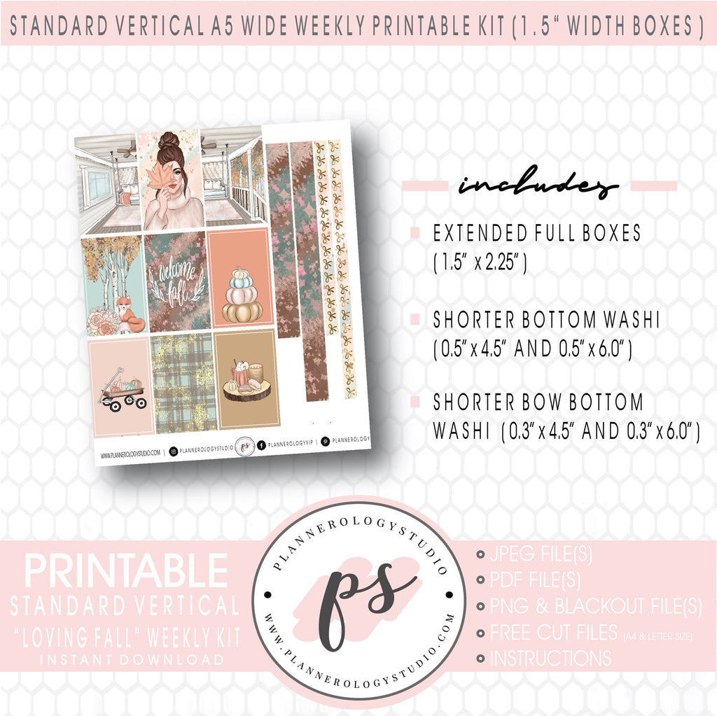 Loving Fall Weekly Digital Printable Planner Stickers Kit (for use with Standard Vertical A5 Wide Planners)