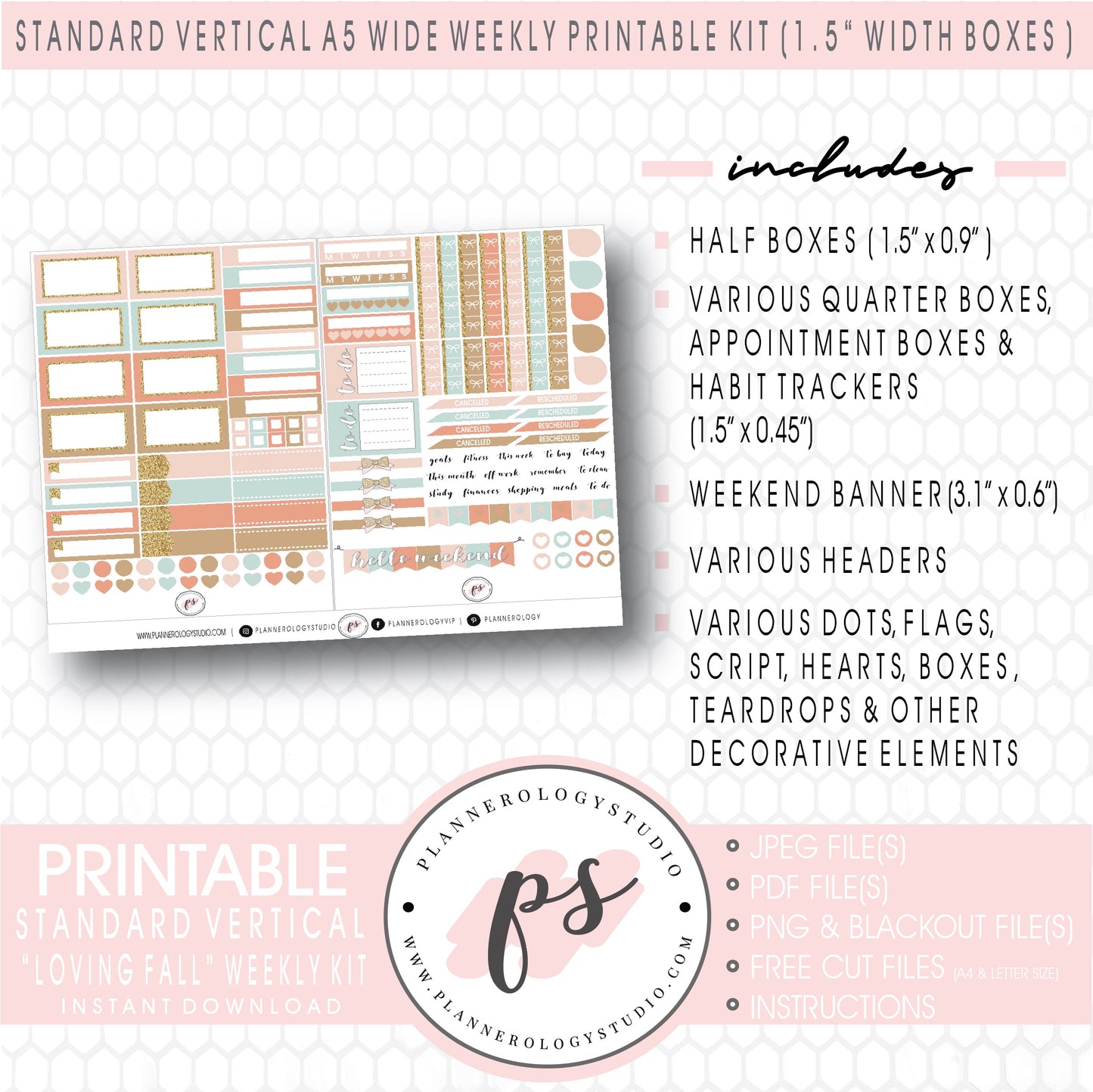 Loving Fall Weekly Digital Printable Planner Stickers Kit (for use with Standard Vertical A5 Wide Planners)