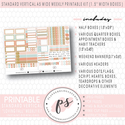 Loving Fall Weekly Digital Printable Planner Stickers Kit (for use with Standard Vertical A5 Wide Planners)