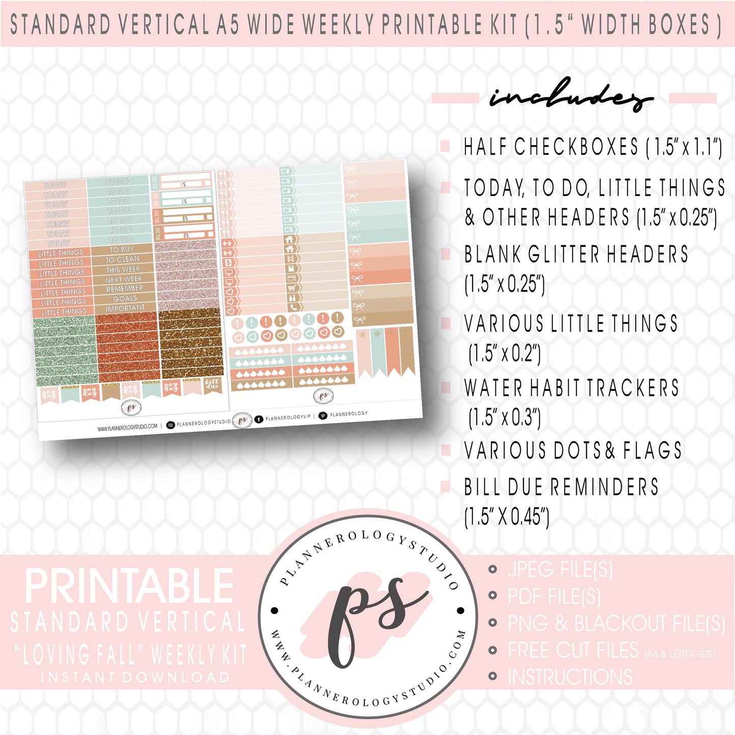 Loving Fall Weekly Digital Printable Planner Stickers Kit (for use with Standard Vertical A5 Wide Planners)