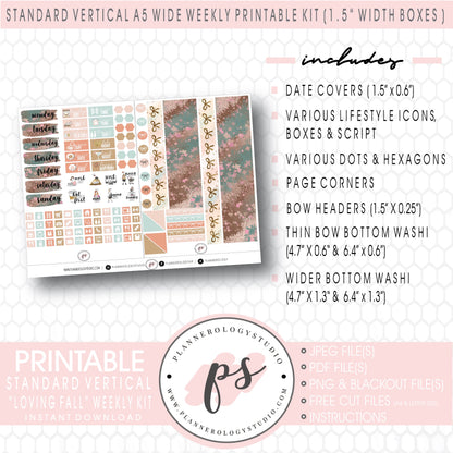 Loving Fall Weekly Digital Printable Planner Stickers Kit (for use with Standard Vertical A5 Wide Planners)