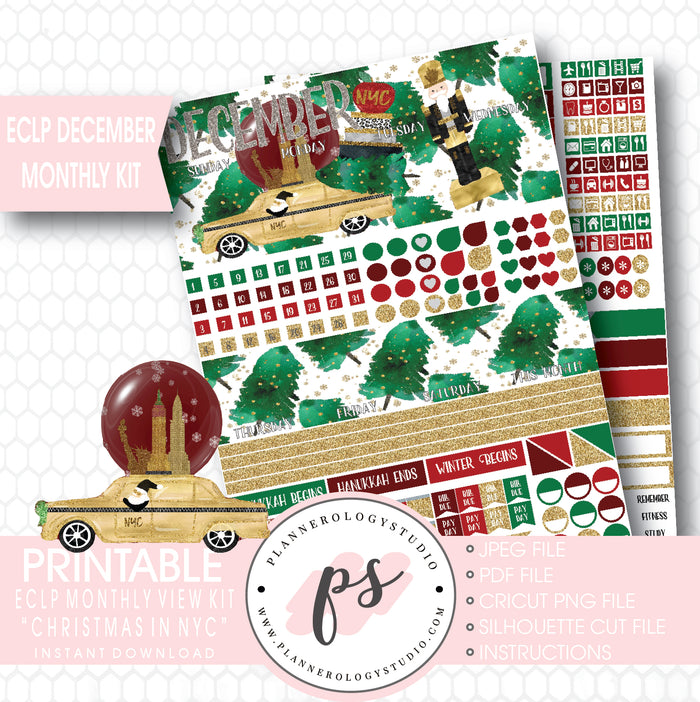 Christmas in NYC December 2017 Monthly View Kit Printable Planner Stickers (for use with ECLP) - Plannerologystudio