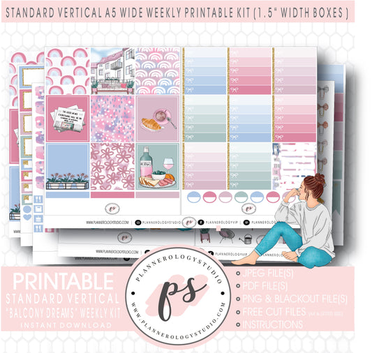 Balcony Dreams Weekly Digital Printable Planner Stickers Kit (for use with Standard Vertical A5 Wide Planners)