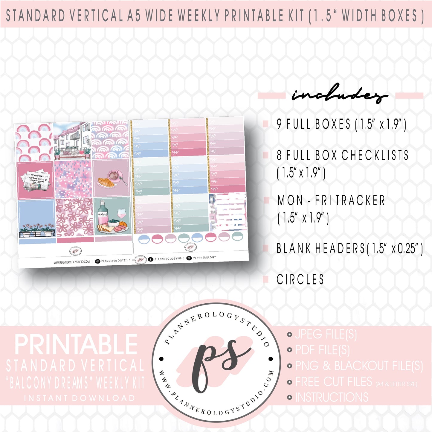 Balcony Dreams Weekly Digital Printable Planner Stickers Kit (for use with Standard Vertical A5 Wide Planners)